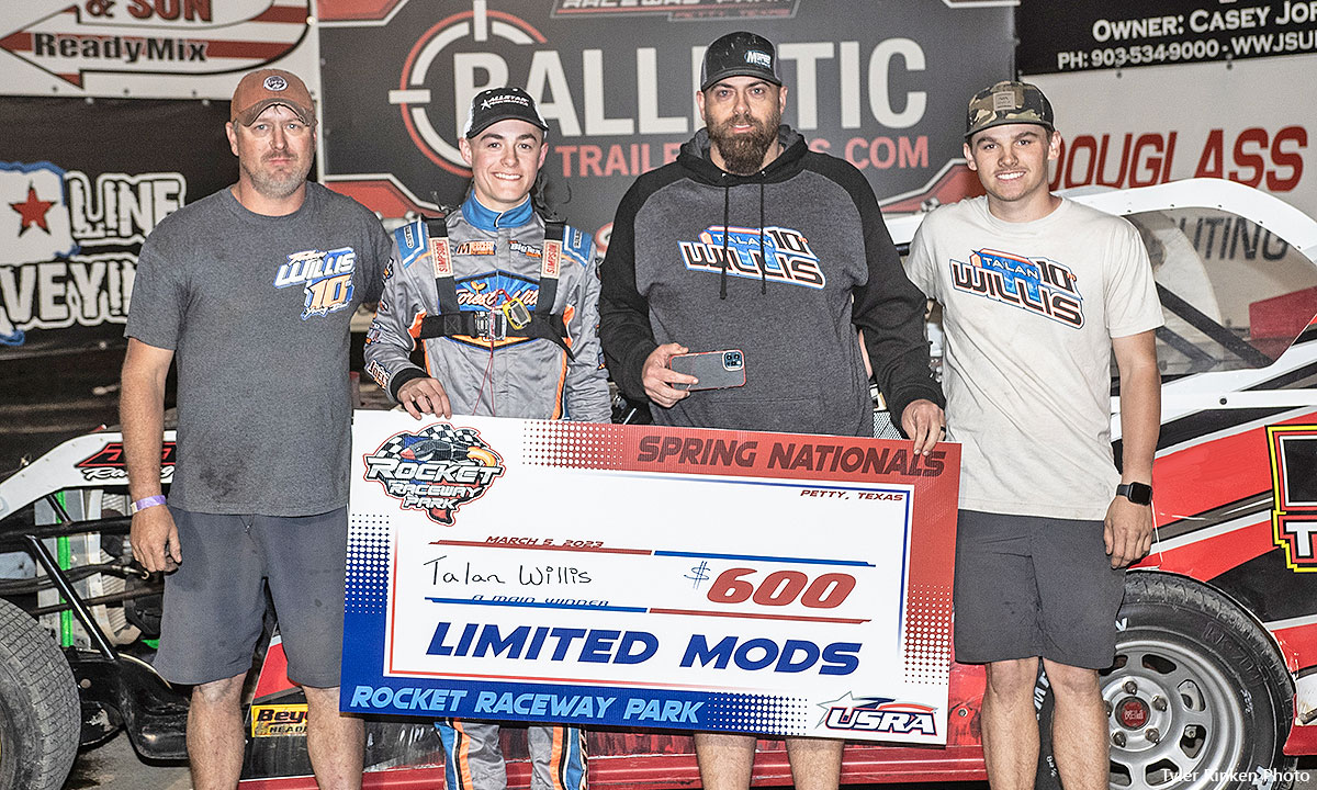 Talan Willis won the Coston & Son Ready Mix USRA Limited Mod main event during the 13th Annual Summit Texas Spring Nationals at the Rocket Raceway Park in Petty, Texas, on Sunday, March 5, 2023.