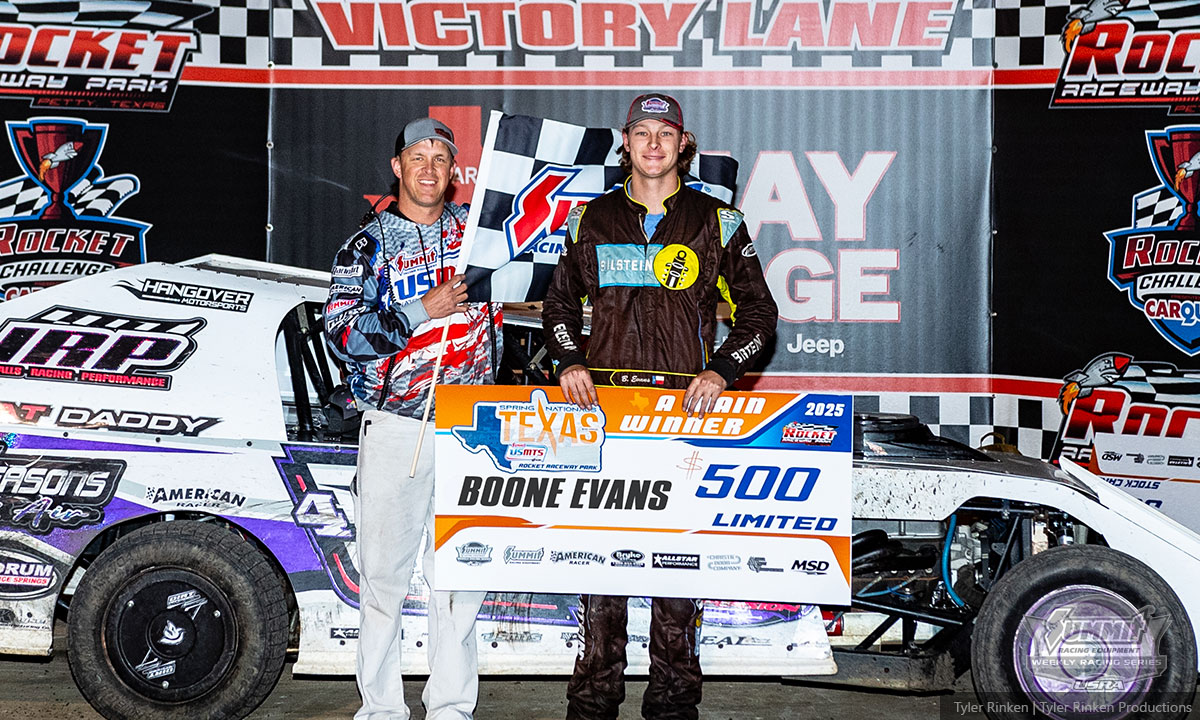 Boone Evans won the URA Limited Mod feature during the 15th Annual Texas Spring Nationals at the Rocket Raceway Park in Petty, Texaso, pn Friday, March 7, 2025.