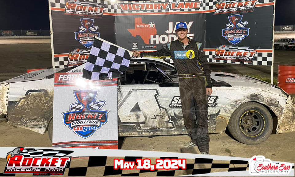 Boone Evans won the Steal Oilwell Services and Coston & Son Ready Mix USRA Limited Mod main events at the Rocket Raceway Park in Petty, Texas, on Saturday, May 18, 2024.